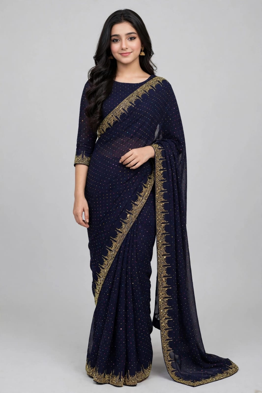 HEAVY STONE WORK CHIFFON SAREE