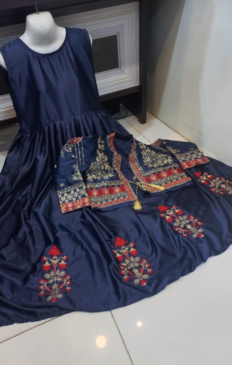 Embroidered Koti & Silk Maxi 2Piece Set