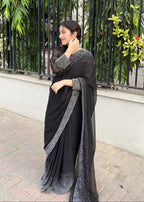 Starry Chiffon Rhinestone Saree - Shiwani Apparels