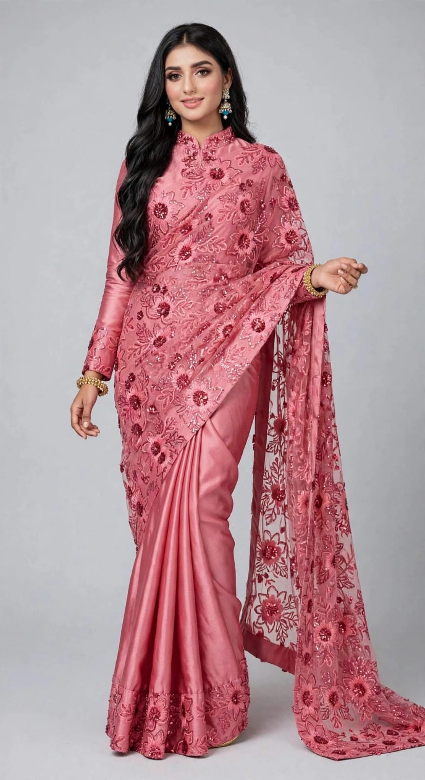 ELEGANT EMBROIDERED PALLU SAREE