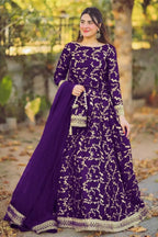 4 Piece Heavy Embroidered Shamose Silk Flare Skirt & Top Ensemble