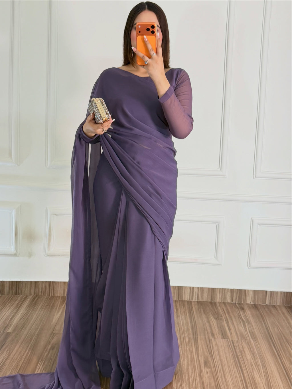 Zarif Ready to Wear Chiffon Saree I Premium Stitched Saree Set with Blouse
