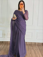 Zarif Ready to Wear Chiffon Saree I Premium Stitched Saree Set with Blouse
