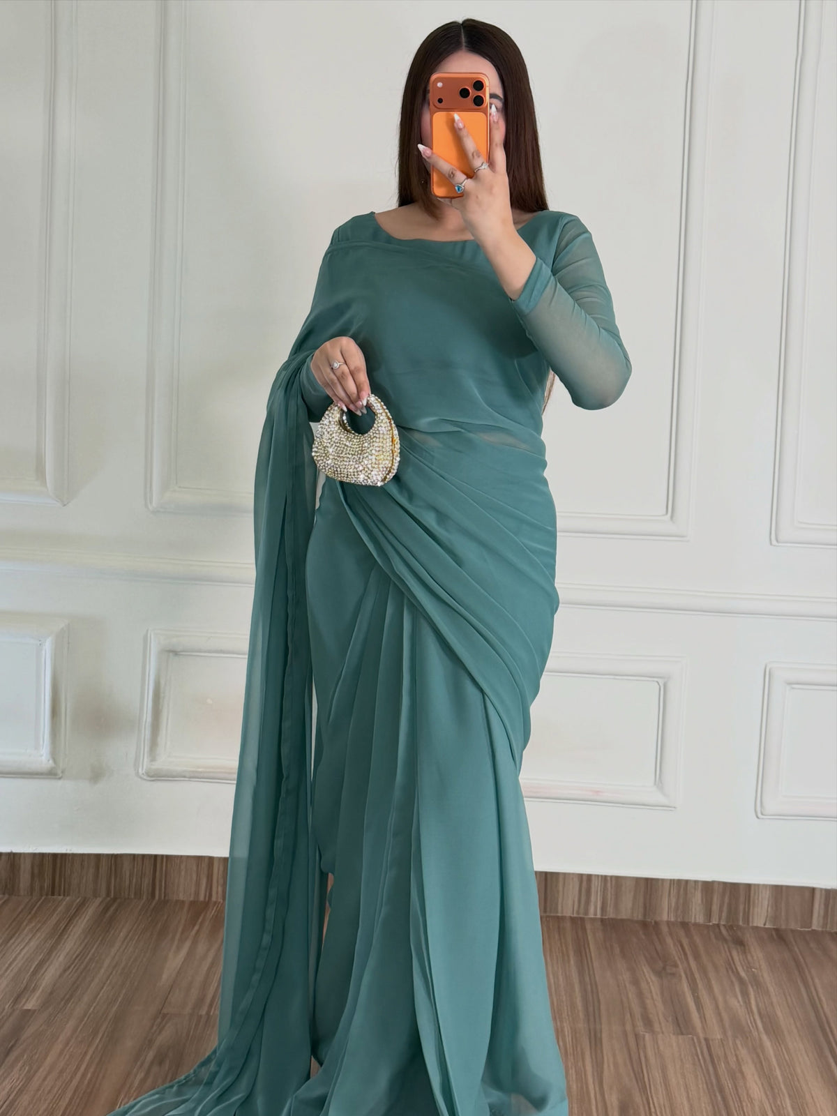 Zarif Ready to Wear Chiffon Saree I Premium Stitched Saree Set with Blouse