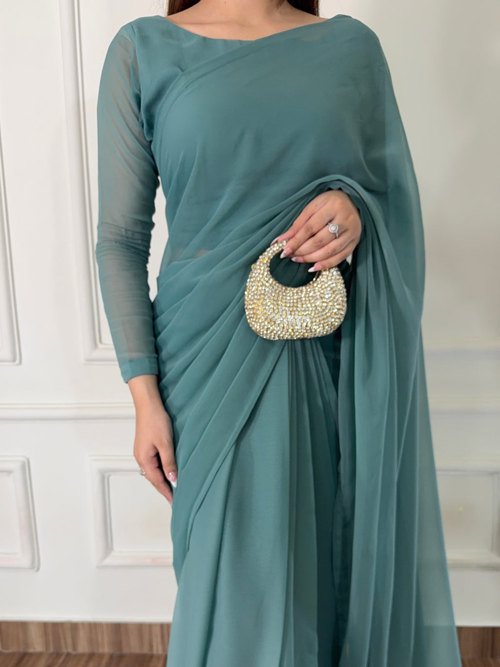 Zarif Ready to Wear Chiffon Saree I Premium Stitched Saree Set with Blouse