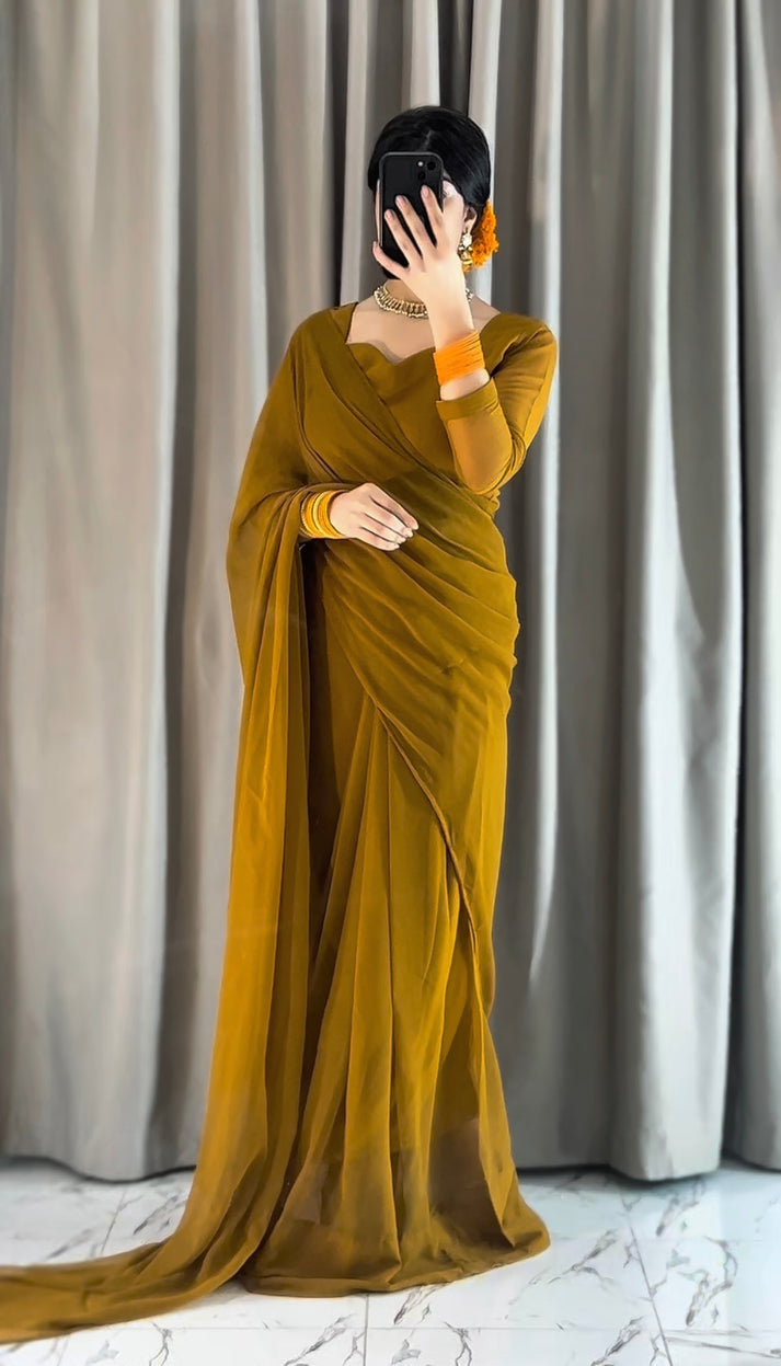 Zarif Ready to Wear Chiffon Saree I Premium Stitched Saree Set with Blouse