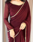 The Smoke & Silver Lace Bordered Chiffon Saree (Ready to Wear)