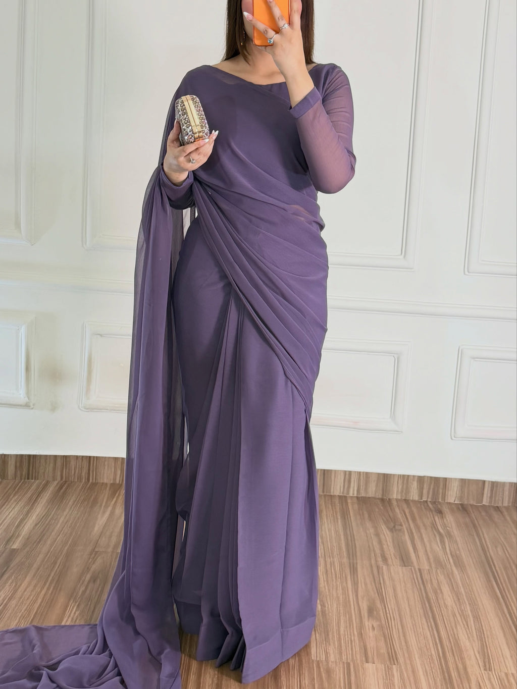 Zarif Ready to Wear Chiffon Saree I Premium Stitched Saree Set with Blouse