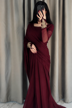 Imperial Motif Black Chiffon Saree | Embroidered Sleeve Bunches | Traditional Apparels