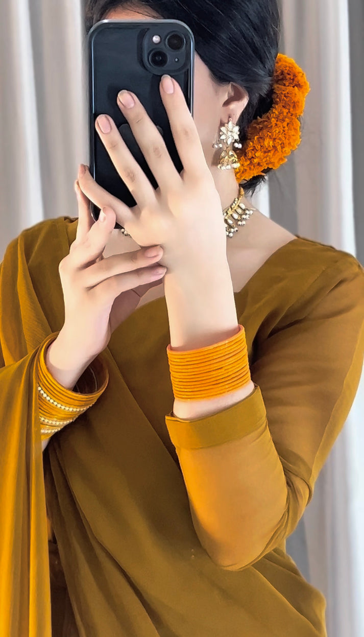 Zarif Ready to Wear Chiffon Saree I Premium Stitched Saree Set with Blouse