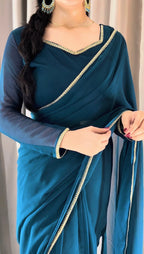 The Smoke & Silver Lace Bordered Chiffon Saree (Ready to Wear)