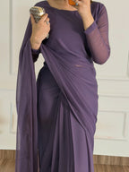 Zarif Ready to Wear Chiffon Saree I Premium Stitched Saree Set with Blouse