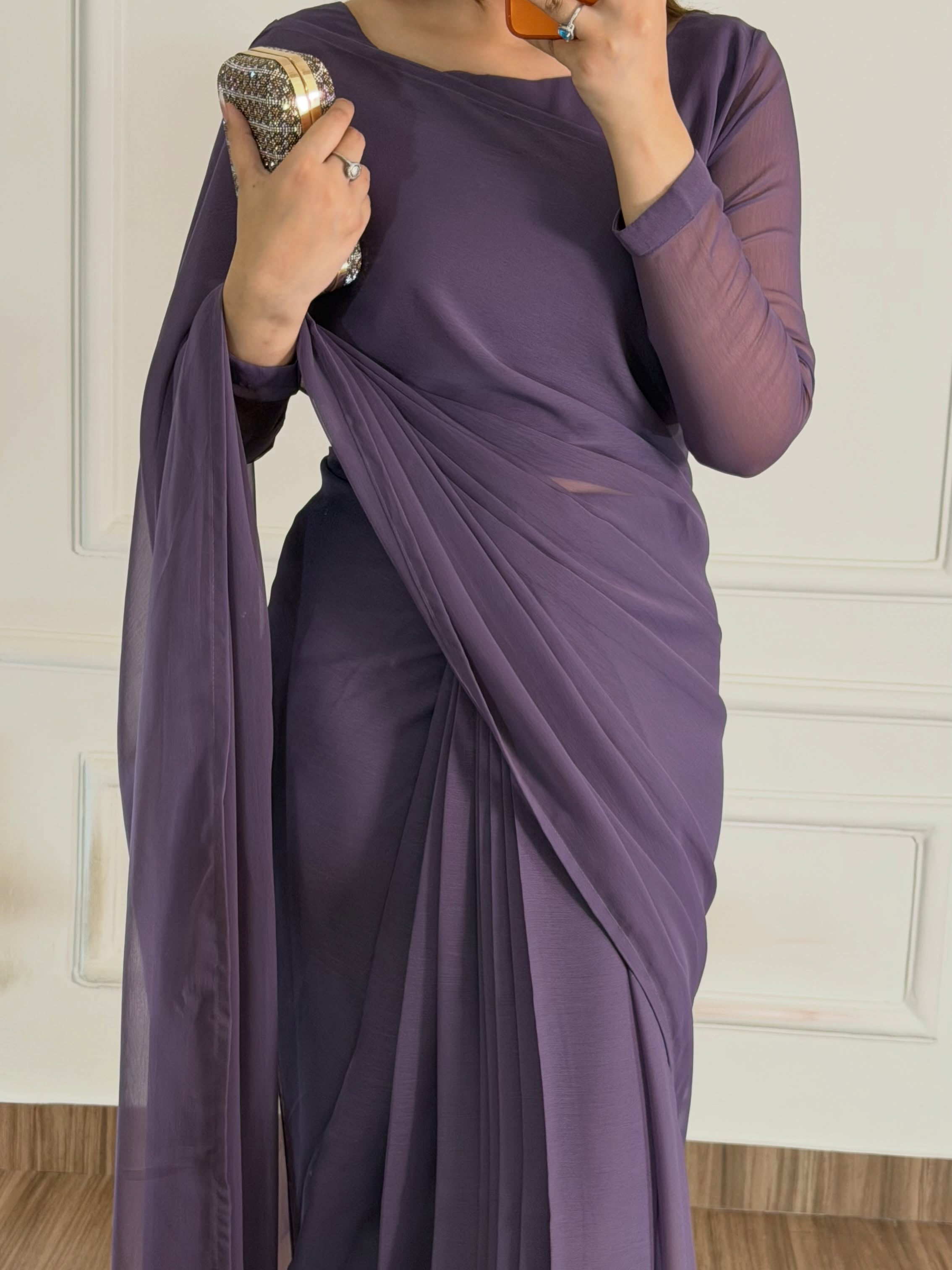 Zarif Ready to Wear Chiffon Saree I Premium Stitched Saree Set with Blouse